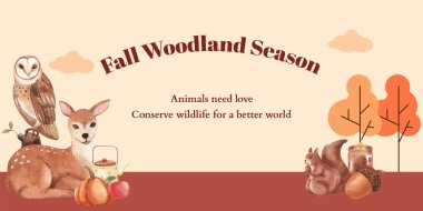 Günlük başlığı şablon sonbahar giysisi orman hayatı konsepti, suluboya styl