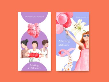 Göğüs kanseri kavramlı Instagram şablonu, suluboya stil