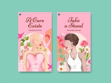 Göğüs kanseri kavramlı Instagram şablonu, suluboya stil