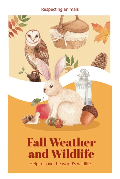 Šablona Plakátu Podzimním Outfit Lesní Život Koncept Akvarel Styl — Stockový vektor