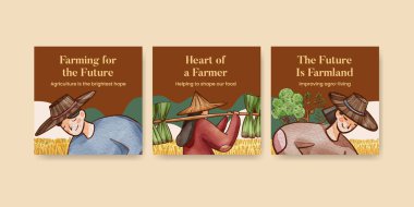 Asyalı çiftçi konsepti olan pankart şablonu, suluboya stil