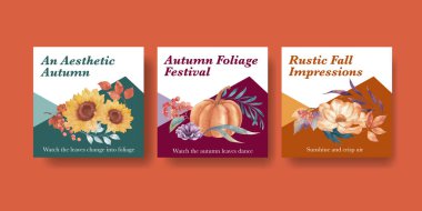 Kırsal sonbahar yaprakları konsepti, suluboya şablonu