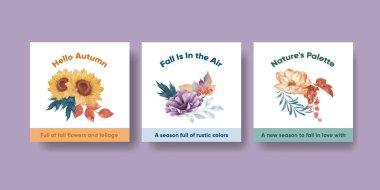 Kırsal sonbahar yaprakları konsepti, suluboya şablonu