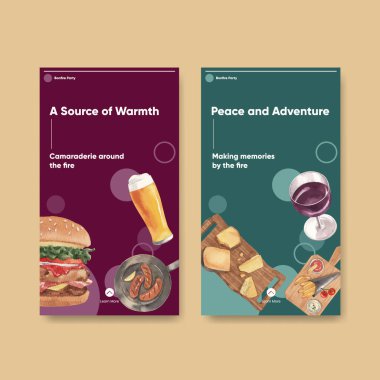 Şenlik ateşi konseptiyle Instagram şablonu, suluboya stil