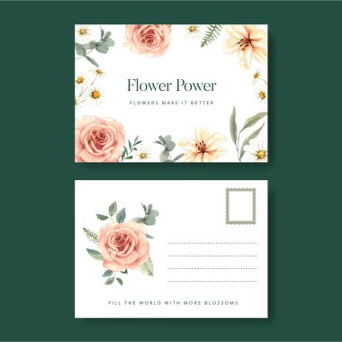 Kartpostal şablonu muhteşem çiçek karamsar konsept, suluboya stil