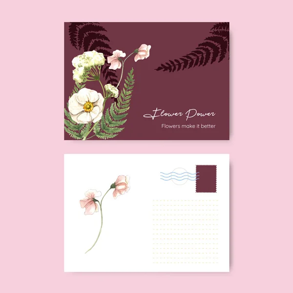 Postkartenschablone Mit Wunderschönem Blumenlaunischen Konzept Aquarell Styling — Stockvektor