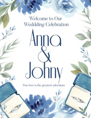 Samimi, şık düğün eşliğinde bir poster şablonu, suluboya styl