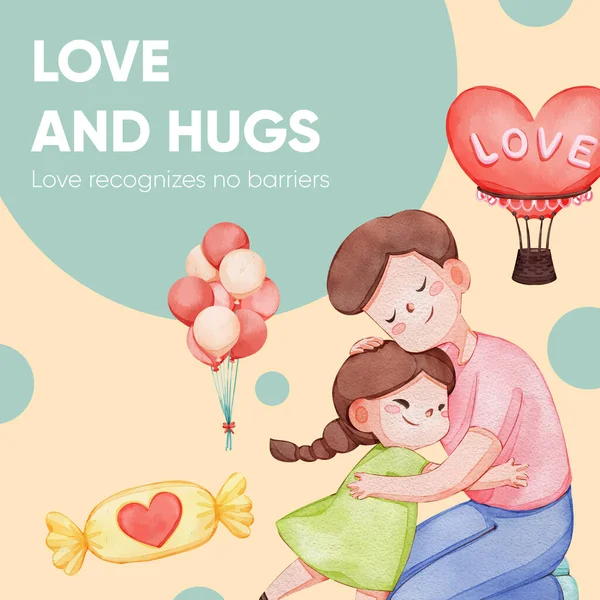 Instagram Post Modèle Avec Fille Câlin Enfant Avec Amour Concpet — Image vectorielle
