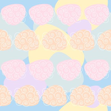 Soft colored cartoon clouds floating in the blue sky seamless pattern background for use in design for card, invitation, poster, banner, placard or billboard cover