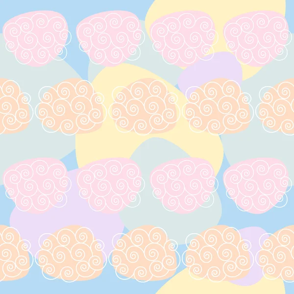 Soft colored cartoon clouds floating in the blue sky seamless pattern background for use in design for card, invitation, poster, banner, placard or billboard cover — Stock vektor