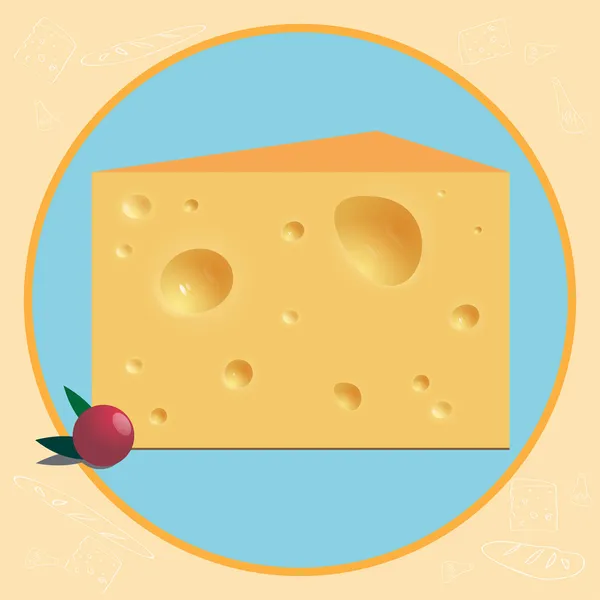 Illustrazione luminosa del fumetto con il pezzo di formaggio per uso nella progettazione per la carta, l'invito, la locandina, la bandiera, il cartello o la copertura del cartellone pubblicitario — Vettoriale Stock