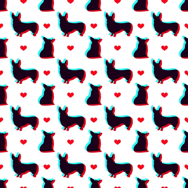 Chien Corgi avec effet 3D fond de motif sans couture pour une utilisation dans la conception — Image vectorielle