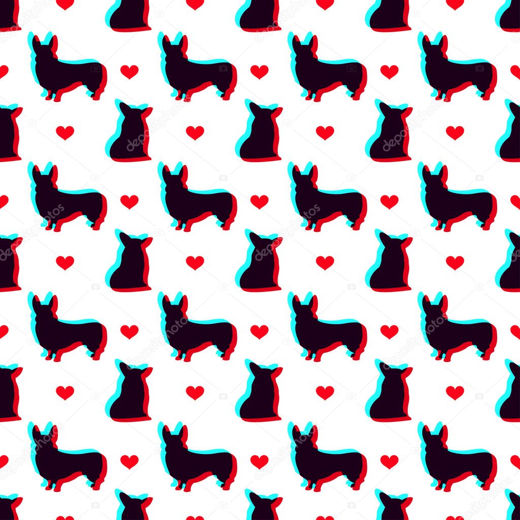 Corgi dog with 3D effect seamless pattern background for use in design