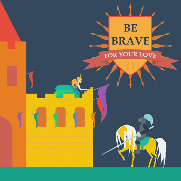 Рыцарь и принцесса в модном плоском стиле
