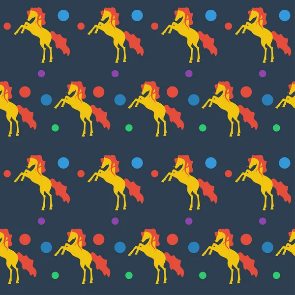 Fondo de patrón sin costuras de caballo de color brillante en colores de estilo plano de moda para su uso en el diseño — Vector de stock