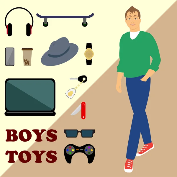 Boy and set men's toys — Stock Vector
