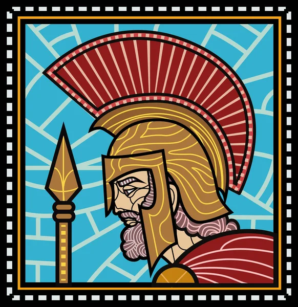 Mosaik Eines Spartanischen Mannes Mit Speer Und Schild — Stockvektor