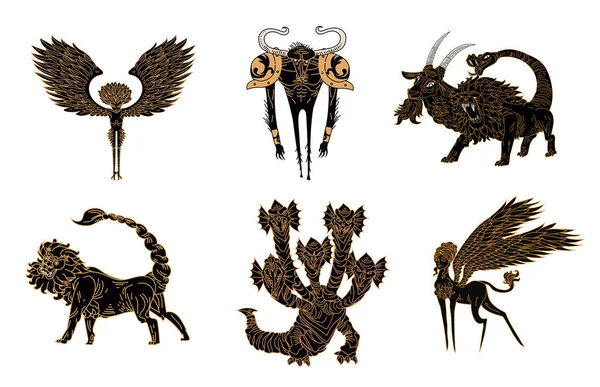 Seis Criaturas Monstro Mitologia Grega —  Vetores de Stock