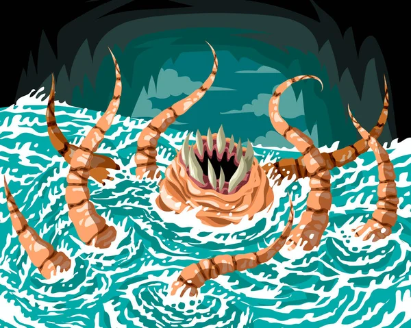 海の神話渦巻き空腹のカリビディスモンスター — ストックベクタ