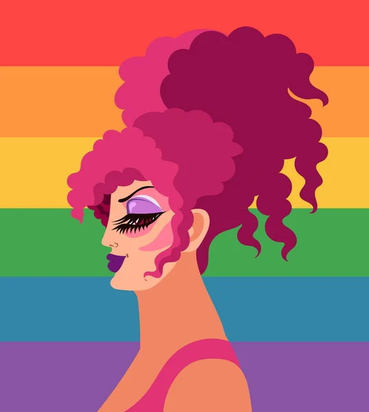 Bela Drag Queen Com Maquiagem Bandeira Orgulho — Vetor de Stock