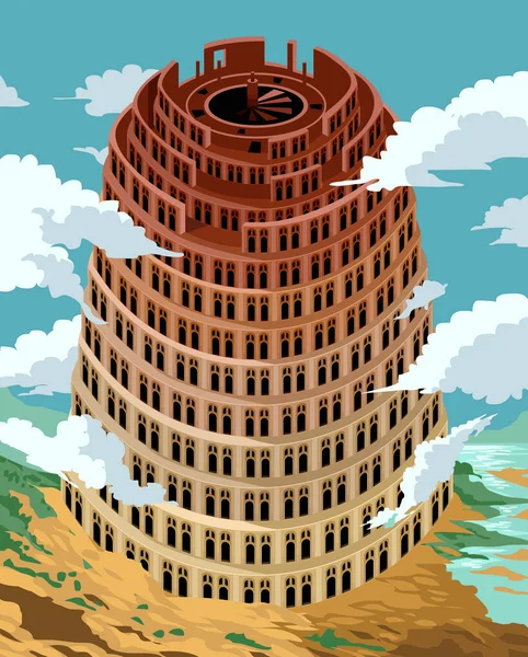 Tower Babel Kisah Perjanjian Lama - Stok Vektor