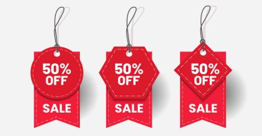 Red label discount sale 50 off with various shape - Vector