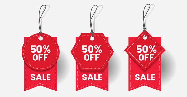 Red Label Discount Sale Various Shape Vector — Stockvector