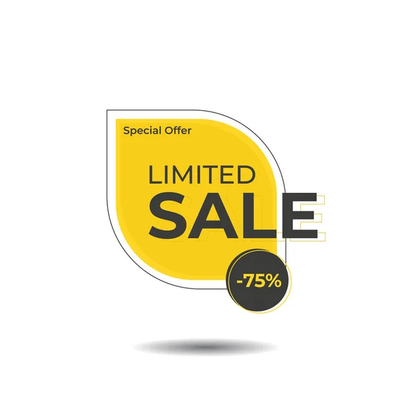 Yellow tag template with limited sale offer for purchase 75 off, with stroke and elements.