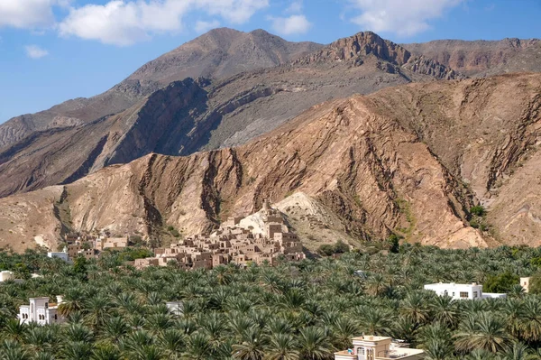 Umman köyü, palmiye ağacı vahasının yanında. Yüksek kalite fotoğraf