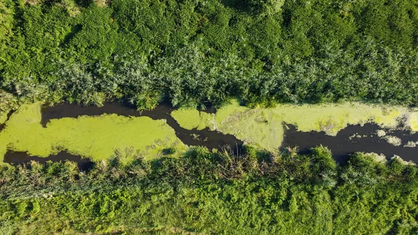 River Flowing Field Shooting Drone Ukraine High Quality Photo —  Fotos de Stock