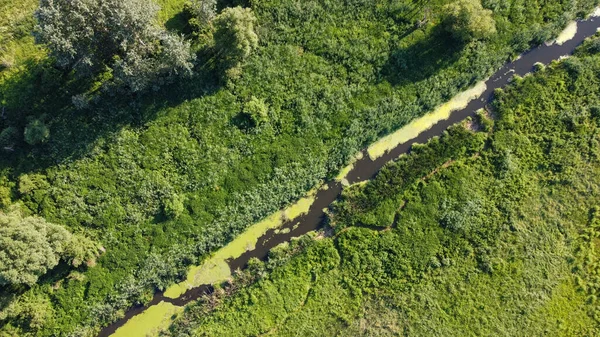 River Flowing Field Shooting Drone Ukraine High Quality Photo —  Fotos de Stock