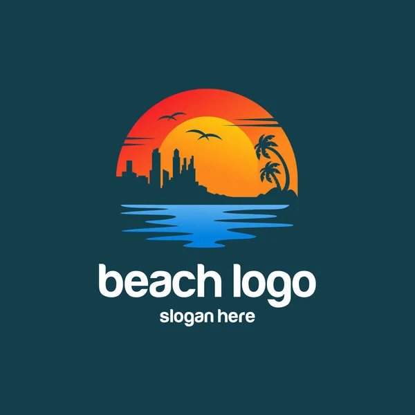 Wyspa Morska Podróże Turystyka Tropikalne Logo Plaży Szablon Projektu Ilustracja — Wektor stockowy