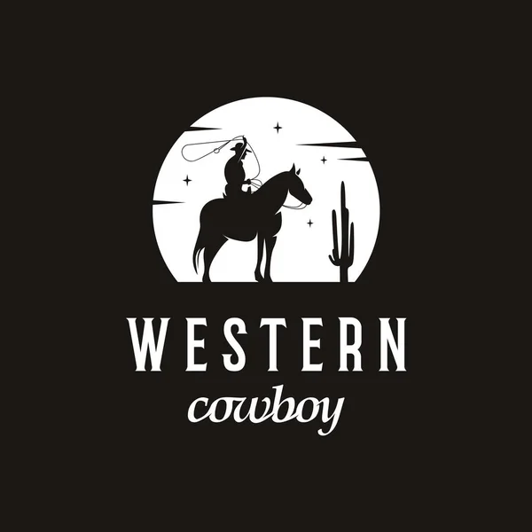 Design Logotipo Fazenda Cavalo Com Silhueta Cowboy — Vetor de Stock