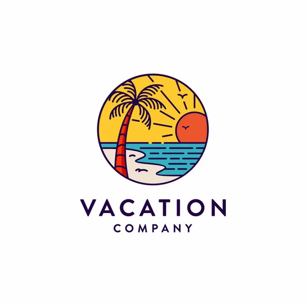Palmiye Yapraklı Yaz Plajı Ada Avuç Içi Vektör Logo Şablonu — Stok Vektör