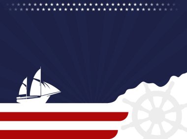 Columbus Günü satış promosyonu, reklam, poster, afiş, Amerikan bayrağıyla şablon.