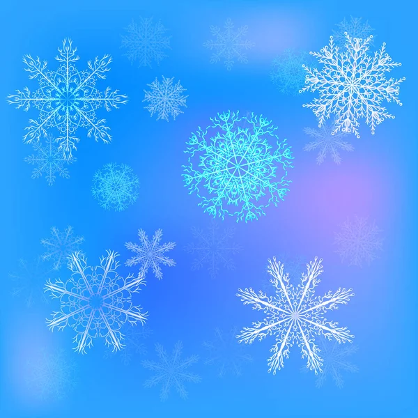 Abstract Winter Pattern Snowflakes Blue Background — Stock Vector
