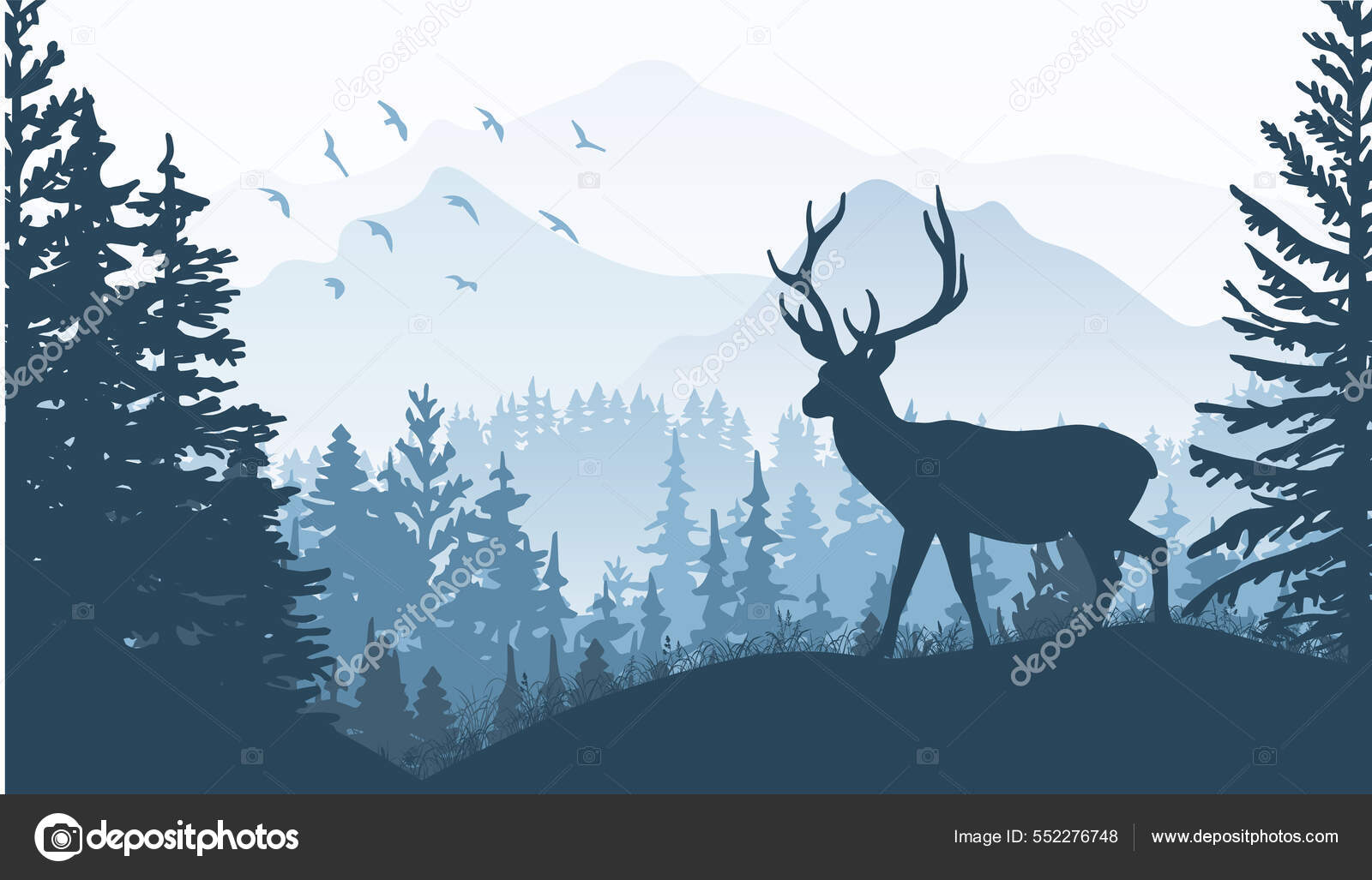 Cerf Dans Une Forêt Avec Des Montagnes En Arrière-plan