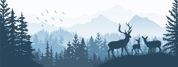 Horizontal Banner Silhouette Deer Doe Fawn Standing Meadow Forrest Silhouette — Vector de stock