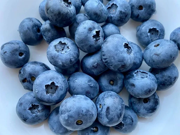 Ripe Blue Blueberries Wooden Background Selective Focus Tasty Blueberry Berries — Stock Photo, Image