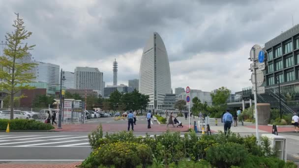 Utsikt Över Yokohamas Skyline Blåsig Och Grumlig Dag Yokohama Okt — Stockvideo