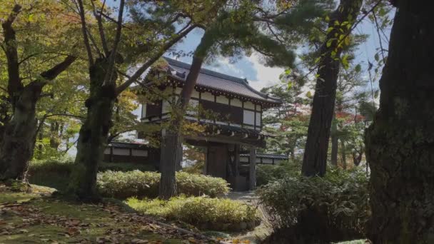 Oude Japanse Poort Bij Kasteel Kubota Senshu Park Akita — Stockvideo