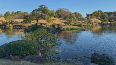Tipik bir Japon bahçesinin güzel manzarası