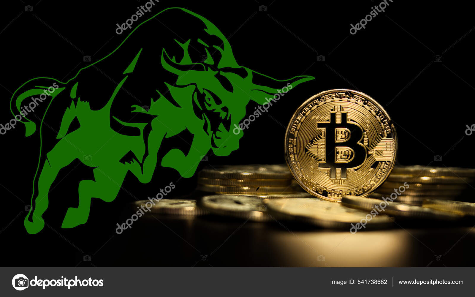 比特币Btc牛市即将到来牛市华尔街金融概念—— 库存社论照片© Andreanicolini #541738682