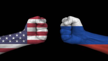 ABD, Rusya 'ya karşı. Ukrayna toprakları için Amerika ve Rusya arasındaki yeni soğuk savaş, siyah arka planda.