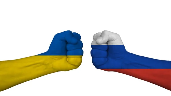 Russia Ukraine War Two Nations White Background — стоковое фото