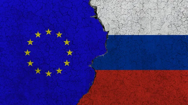 Russia Europe Two Flags Background Wall Break — Fotografia de Stock