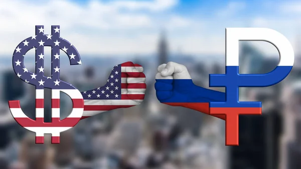 米国対ロシア 新しいお金戦争 米ドル対ロシアのルーブル 戦争紛争の概念 — ストック写真