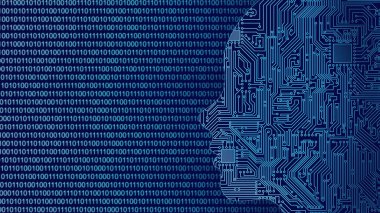 Profildeki kadın, teknolojik geleceğin soyut dijital çizimi. İkili sayısal kombinasyonun arkaplan örneğinde.