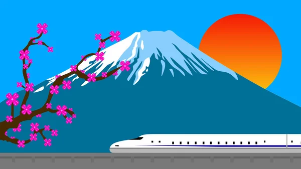 Dibujo Estilizado Del Monte Fuji Con Cerezo Flor Hermoso Sol —  Fotos de Stock