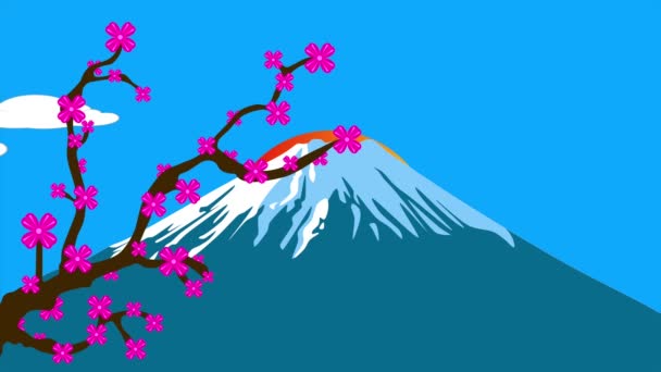 Κινούμενο Σχέδιο Του Όρους Fuji Όπου Ήλιος Ανατέλλει Στα Αριστερά — Αρχείο Βίντεο